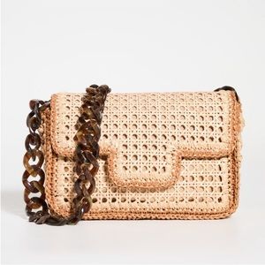 Caterina Bertini Woven Raffia Shoulder Bag with Tortoise Handle